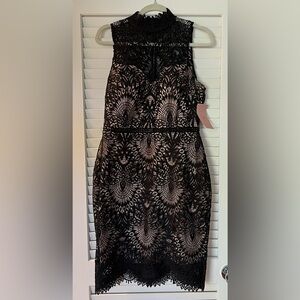 NWT BHLDN ANTHROPOLOGIE "BURKE" BLACK LACE DRESS-Party-Cocktail-Nude Lining-Sz12